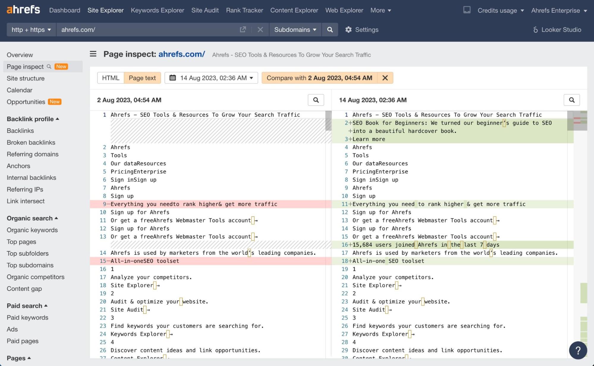 Page inspect tool in Site Explorer