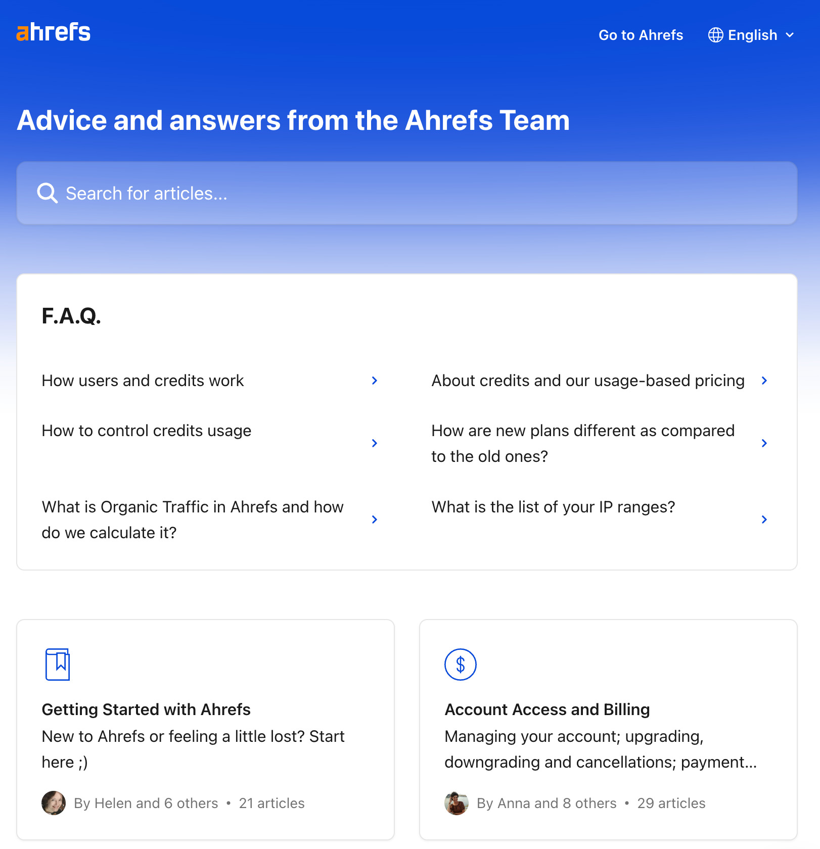 Ahrefs' "help" section