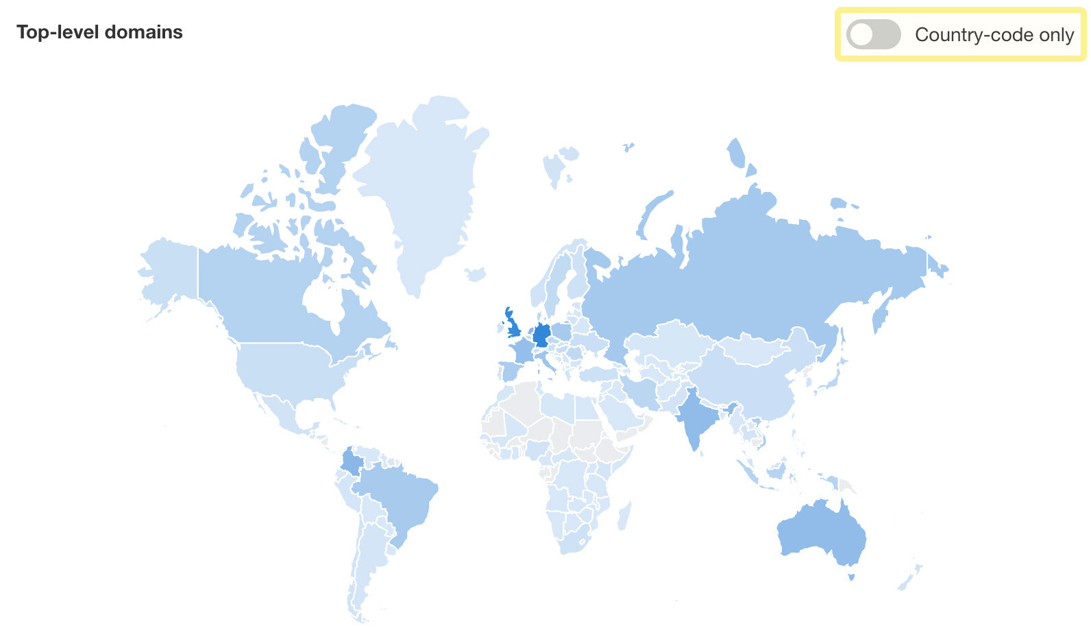 Toggle to see country code TLDs only