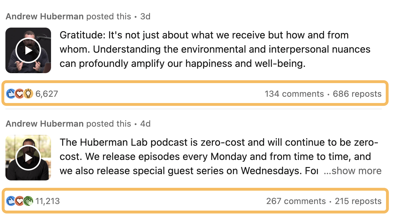 Andrew gets a lot of engagement on his posts thanks to a strong personal brand (and following).