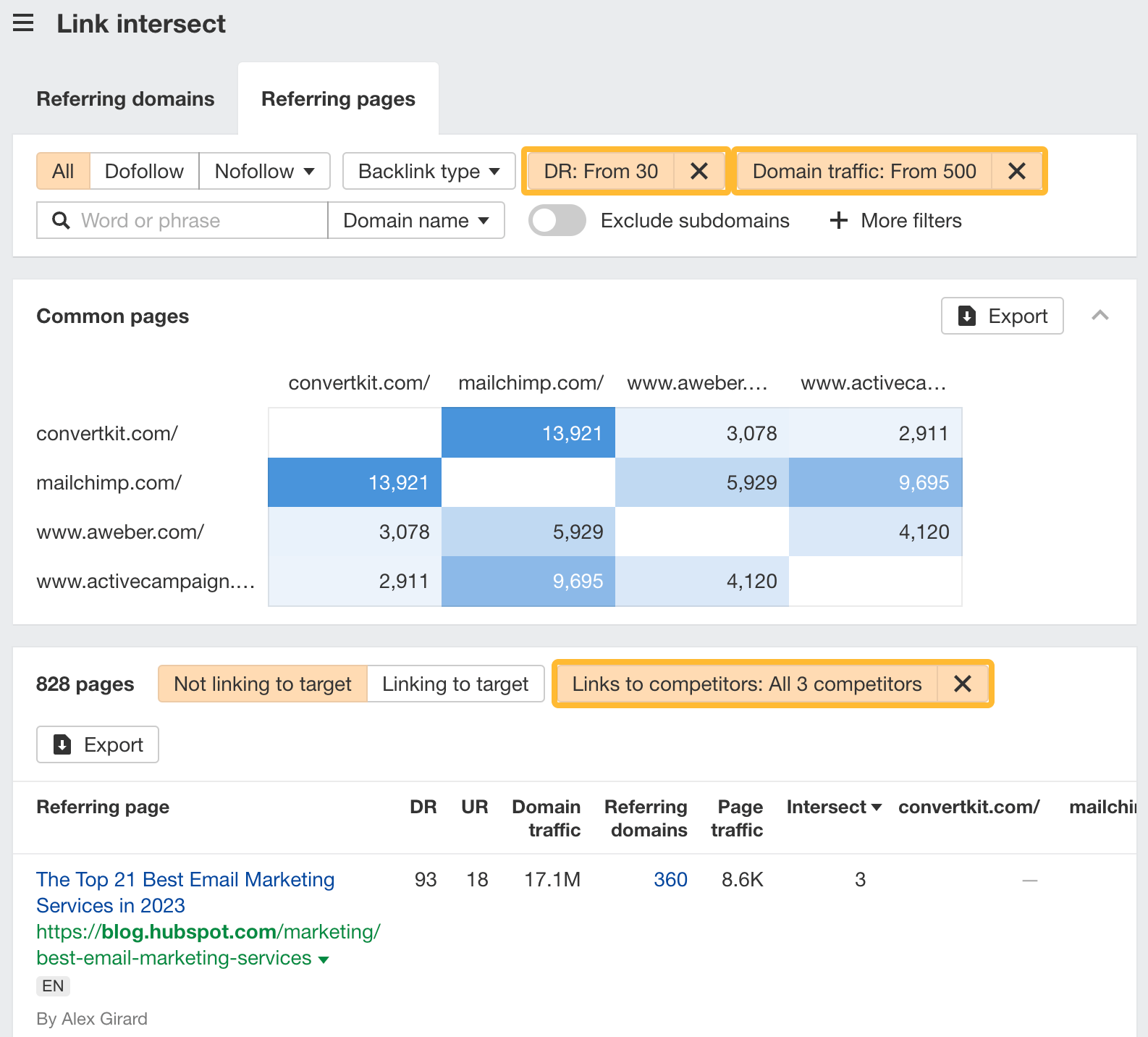 Advanced filters in Link Intersect