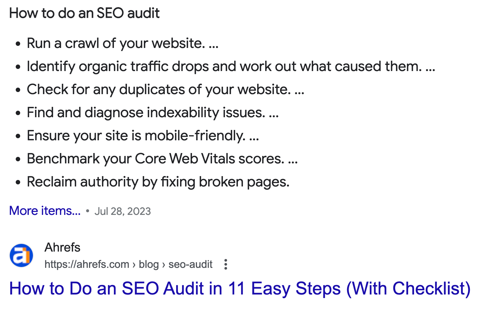 Bullet list featured snippet example