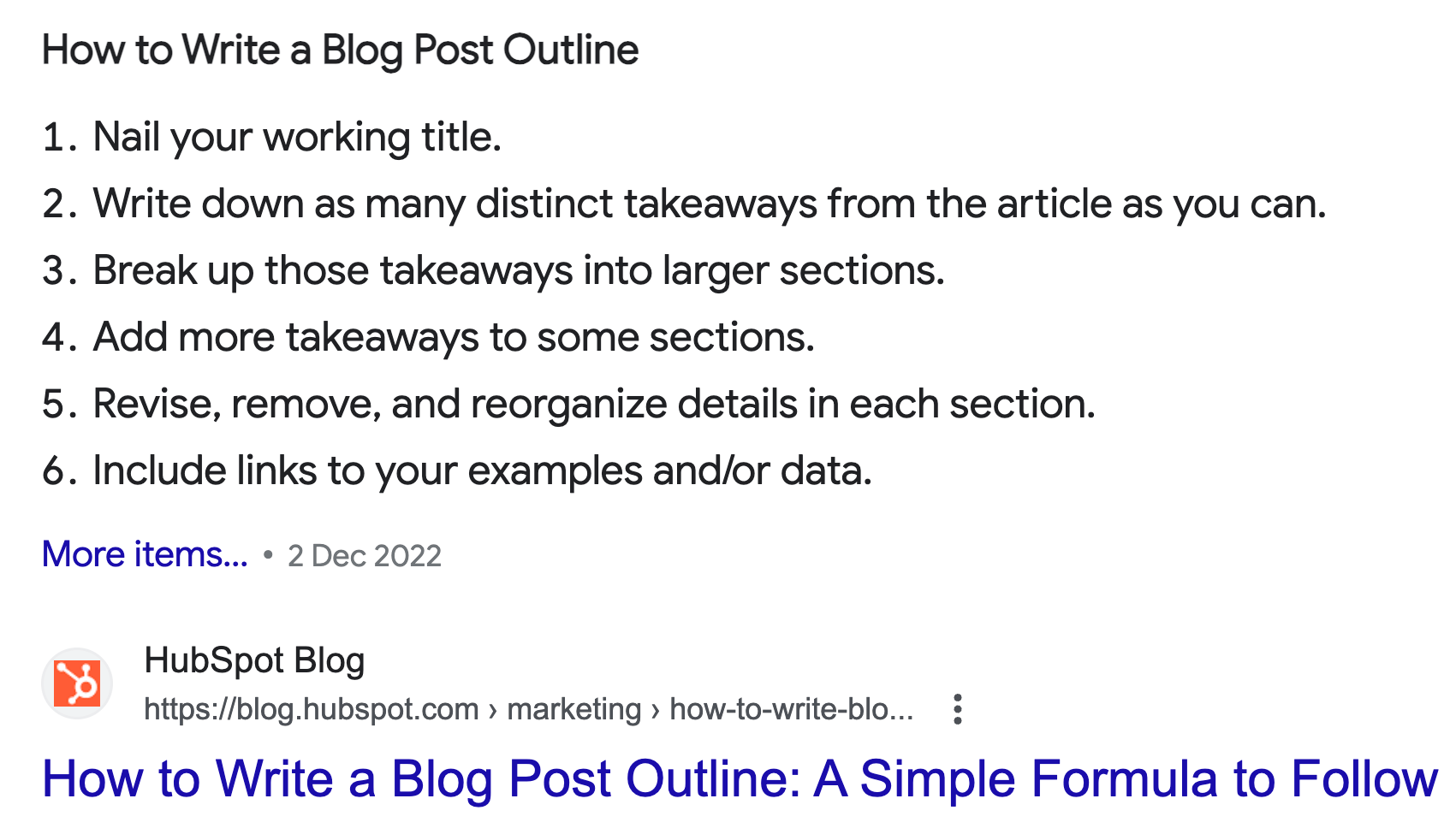 Example featured snippet in the SERP