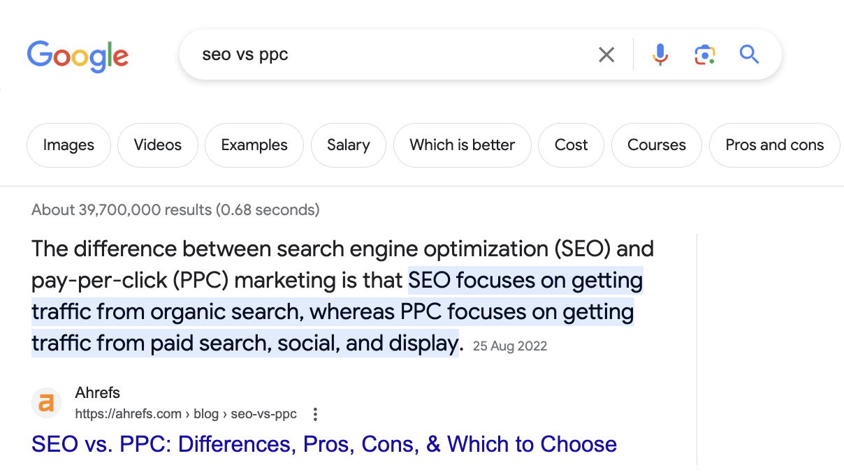 Paragraph featured snippet example