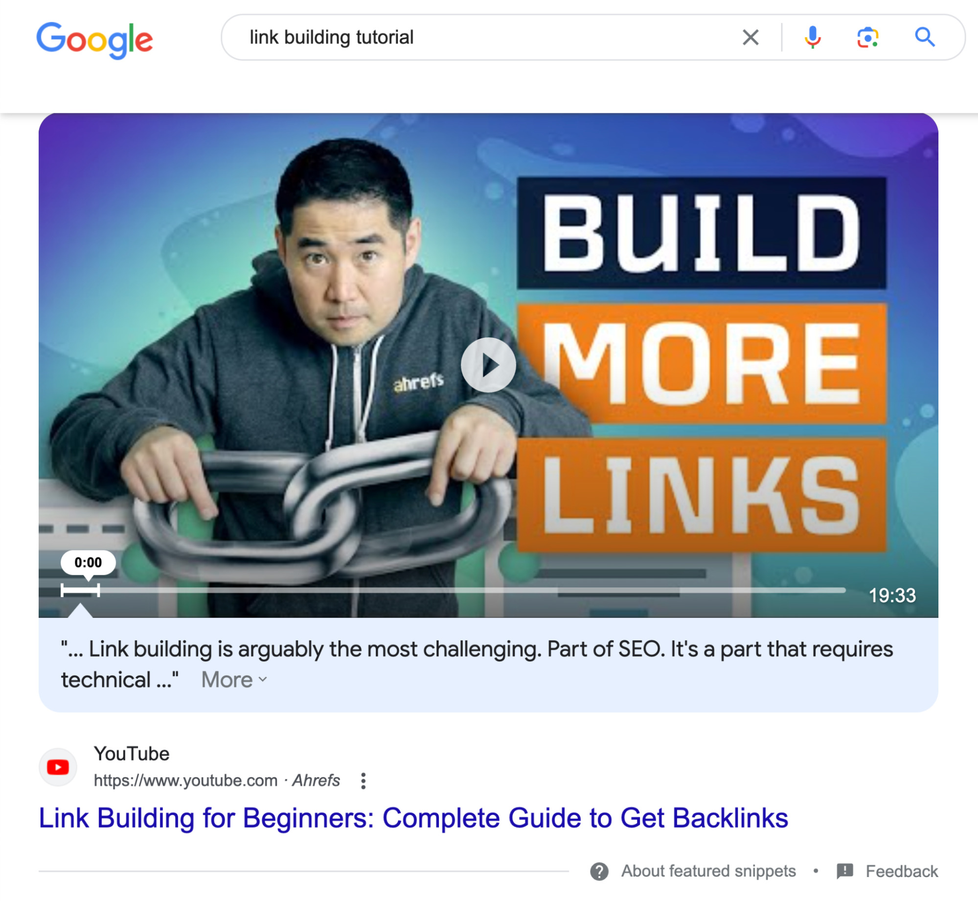 Video featured snippet example