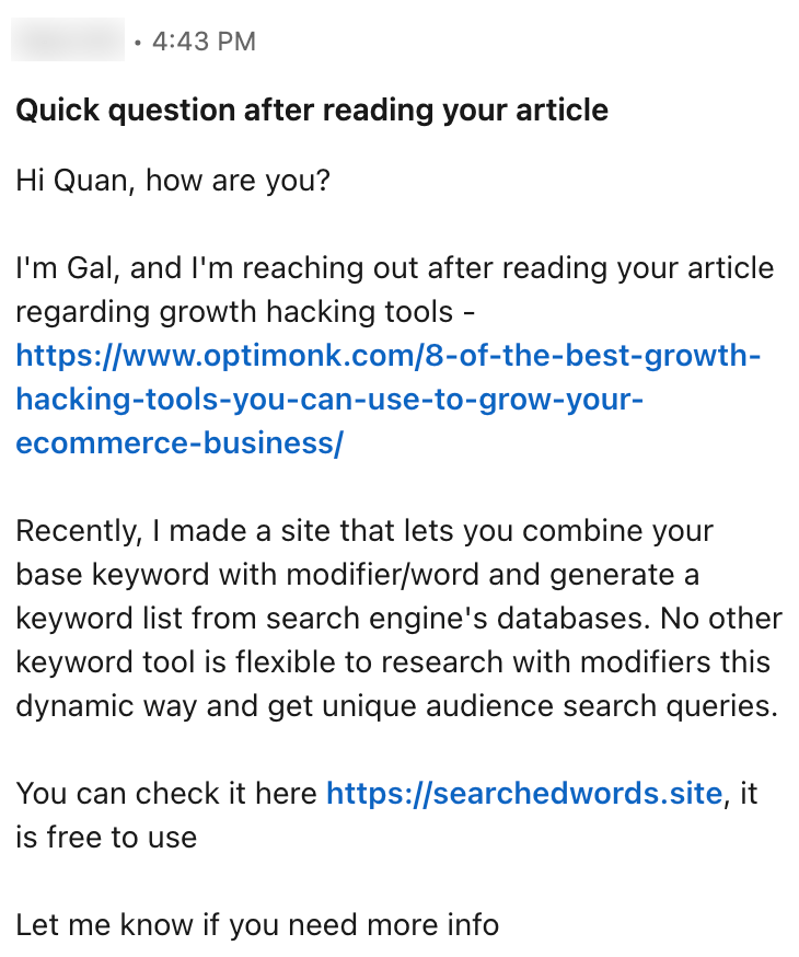 A bad outreach email