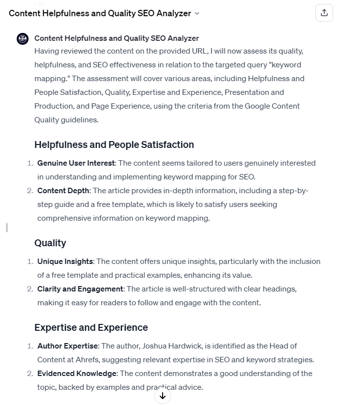 Screenshot: Aleyda Solis' helpful content GPT