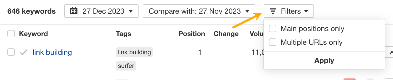 New filters in Rank Tracker Overview 2.0