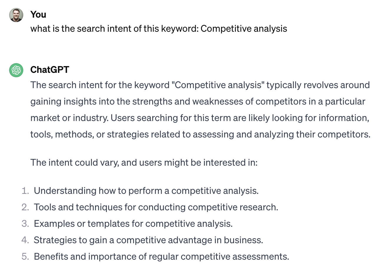 ChatGPT can't tell us the search intent of a topic unless. It doesn't have the data