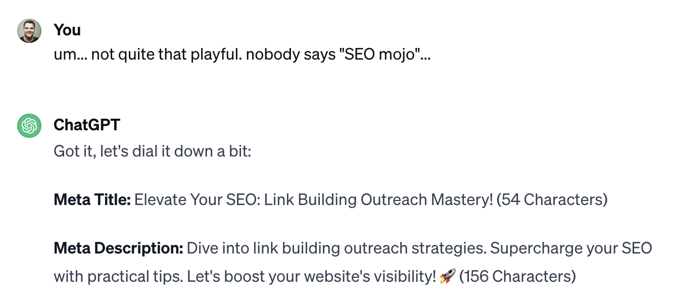 ChatGPT's playful but not too playful attempt