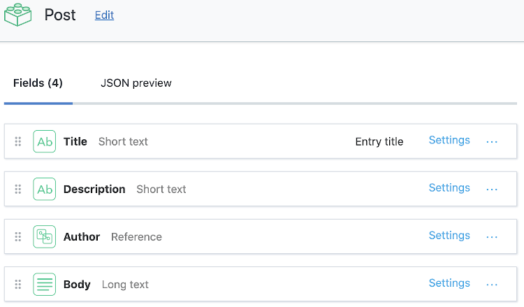 Example of a headless CMS' interface