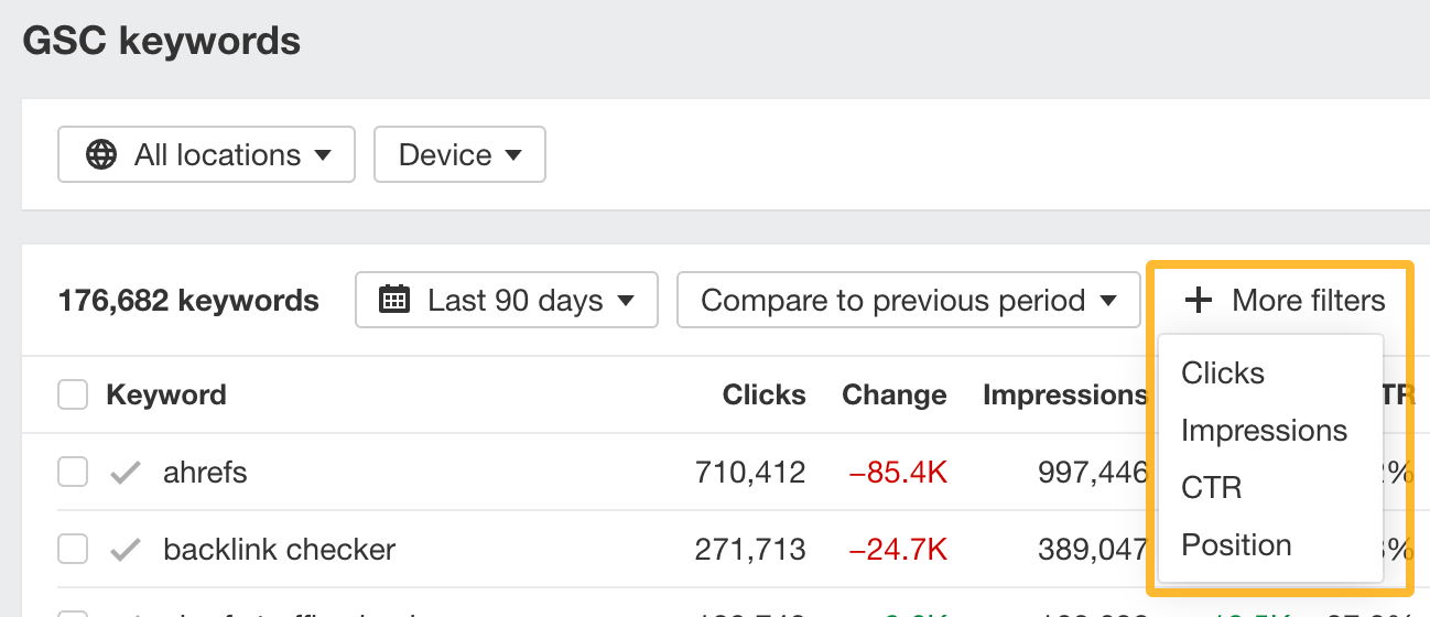 New filters in GSC keywords report