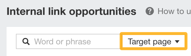 Target page filter in the Internal link opportunities report
