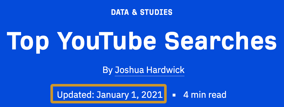 The last updated date for top YouTube searches was January 2021