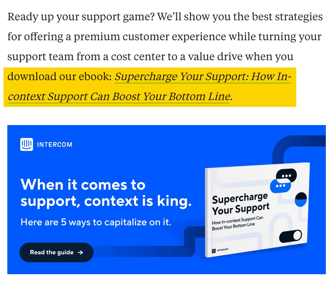 Intercom asks readers to download a free eBook