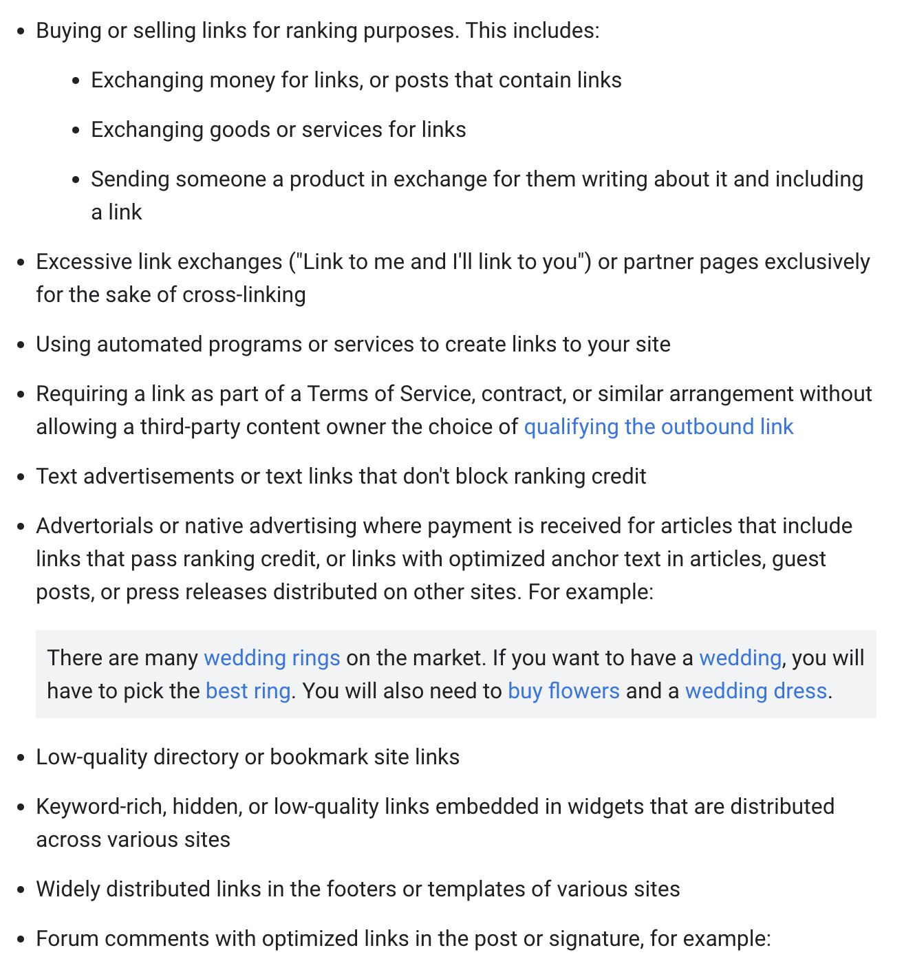 What Google says are manipulative links