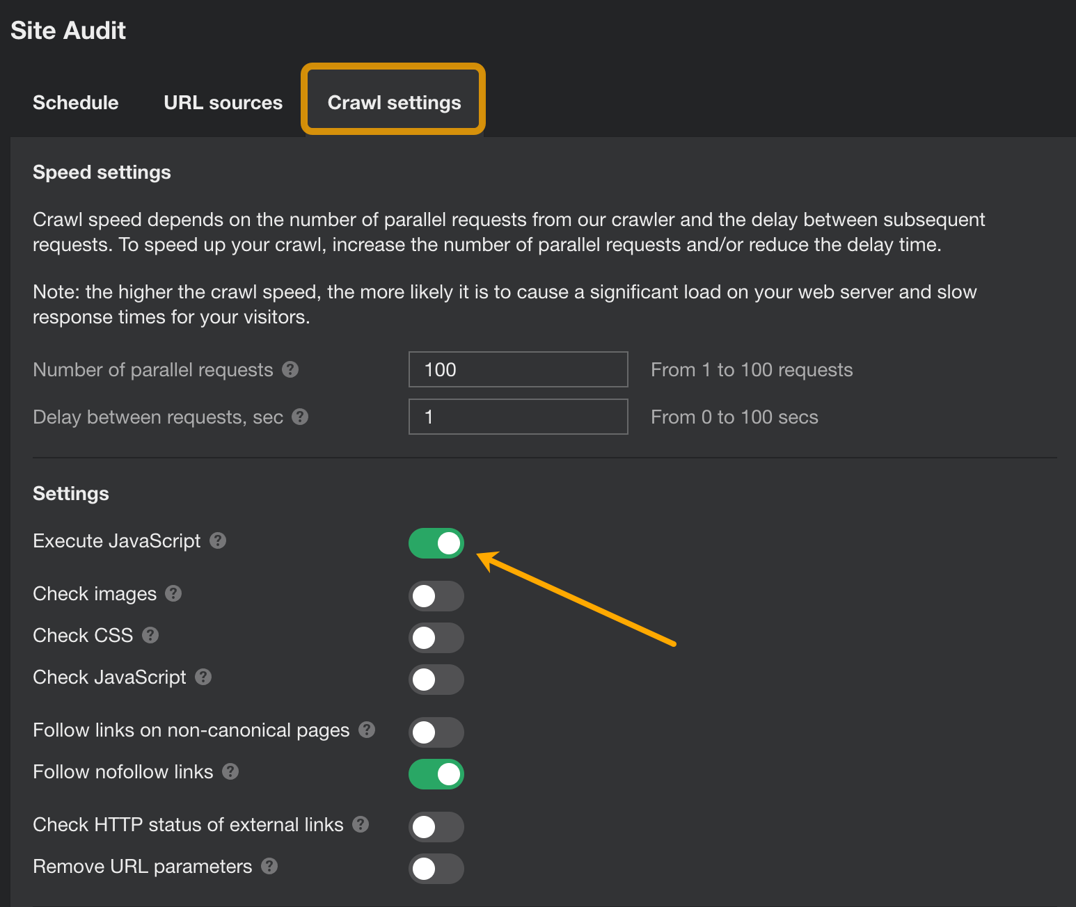Execute JavaScript setting