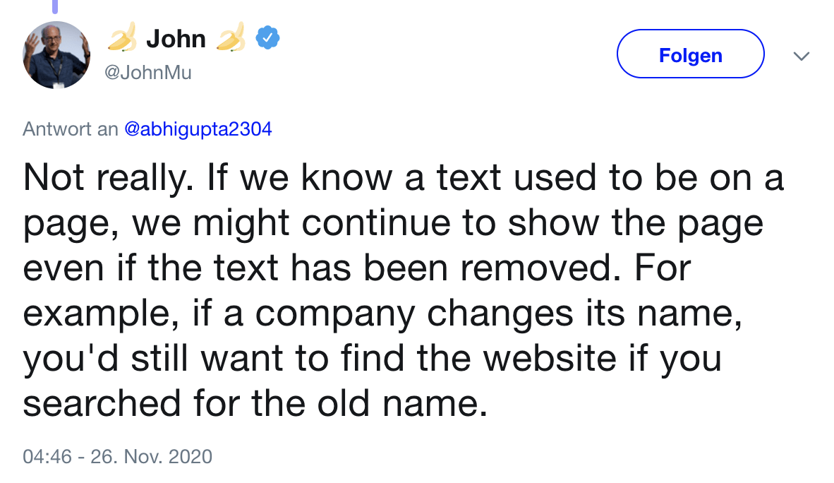 John Mueller tweet confirming Patrick's theory in the past