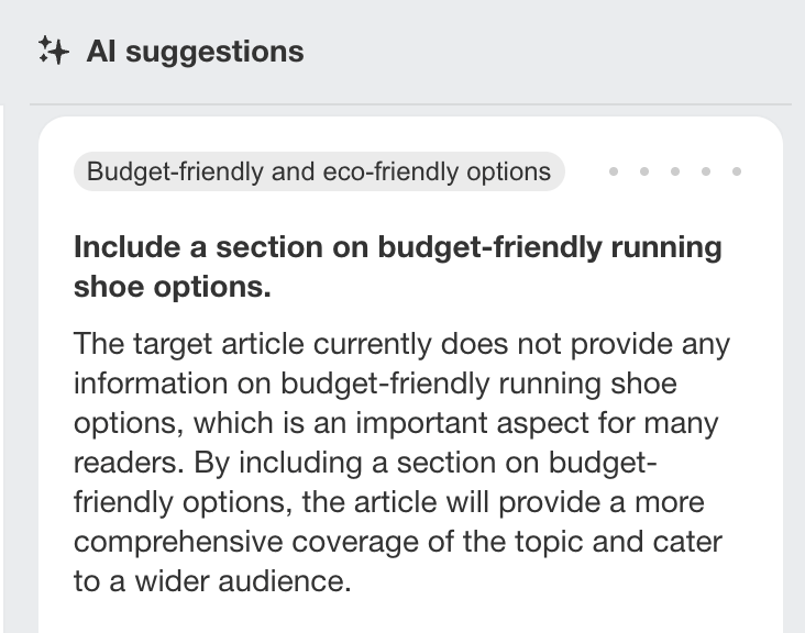 AI suggestions for subtopics to include, via Ahrefs' Content Grader