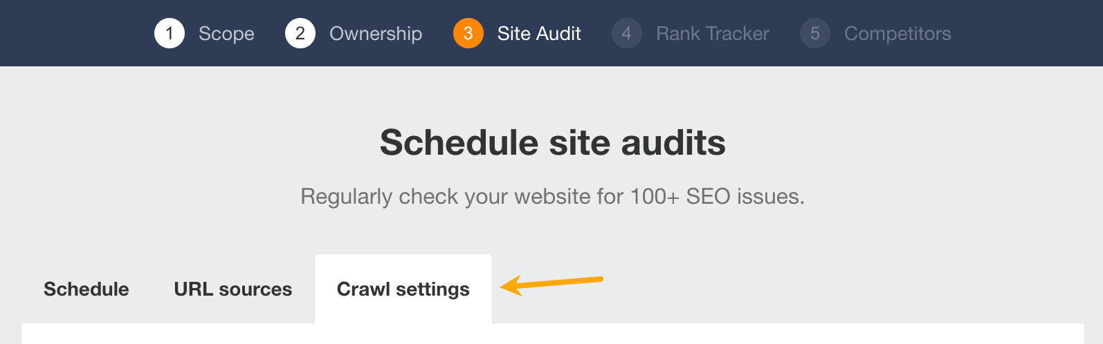 Crawl settings tab in new project workflow.