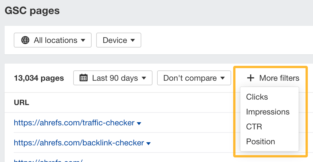 New filters in GSC pages