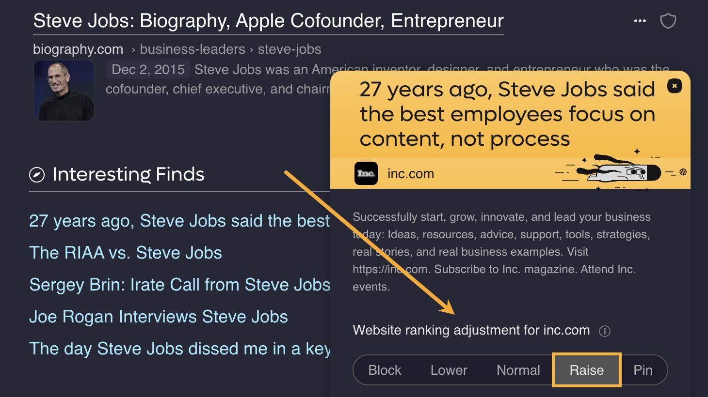Kagi allows you to block domains you don’t want to see or boost domains you want to see more often.