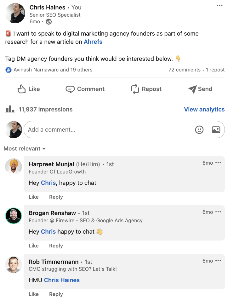 Linkedin post example