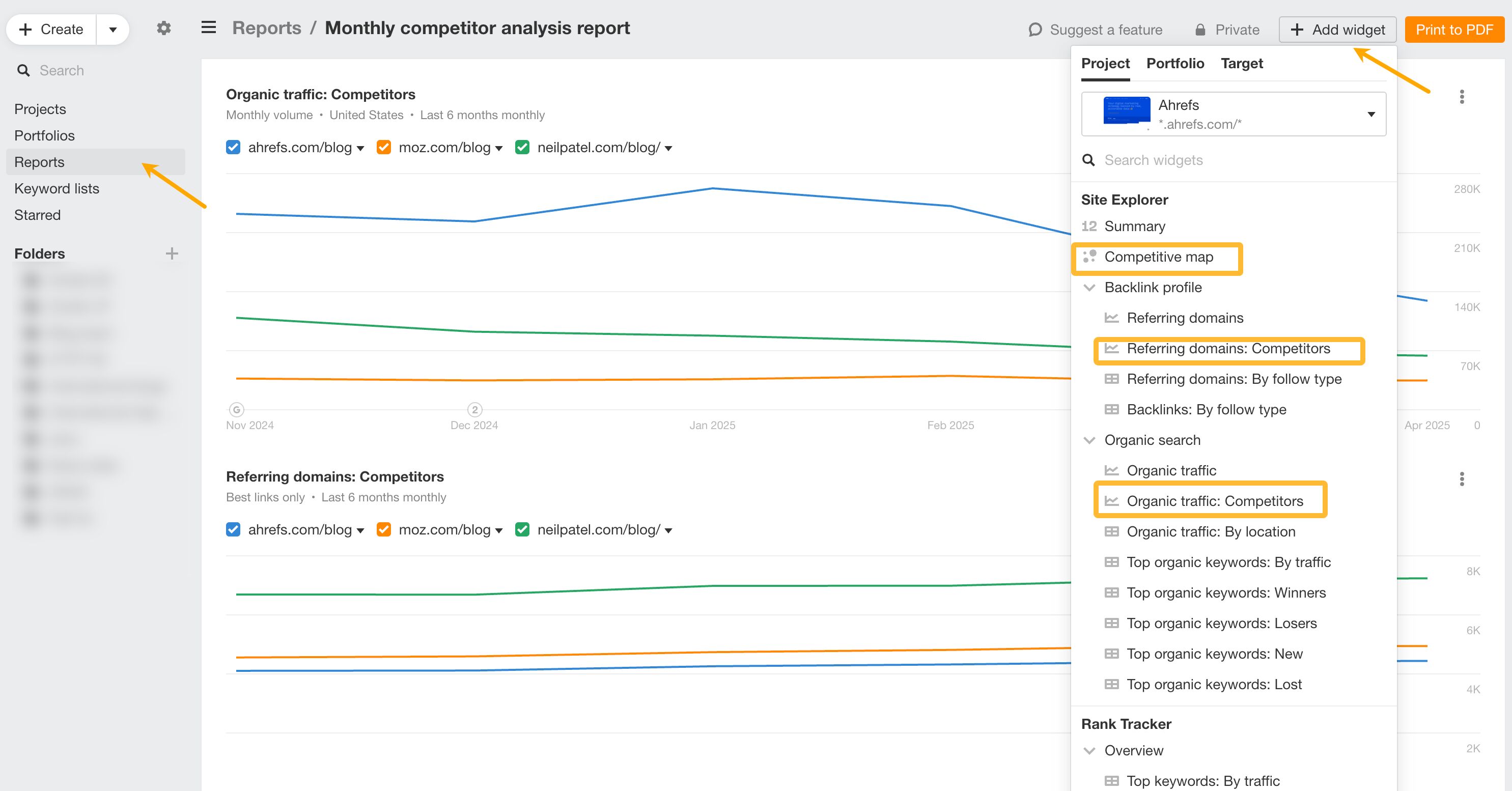 Report builder in Ahrefs - for competitor analysis on autopilot  