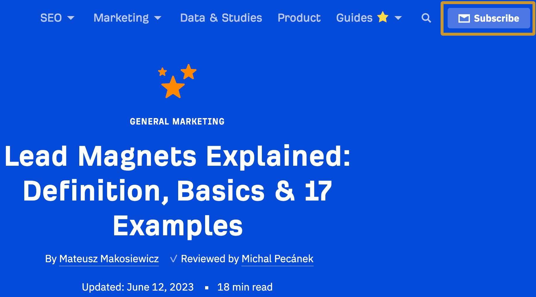 An opt-in box at the top of our blog