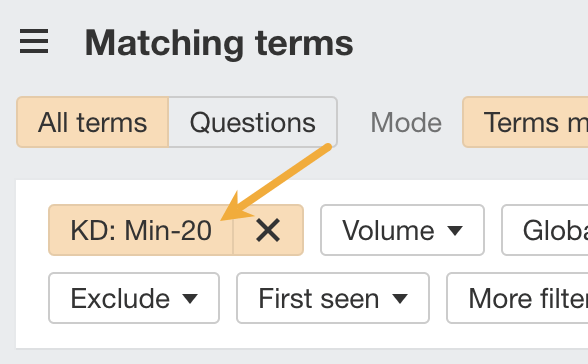 Filtering for low-difficulty keywords