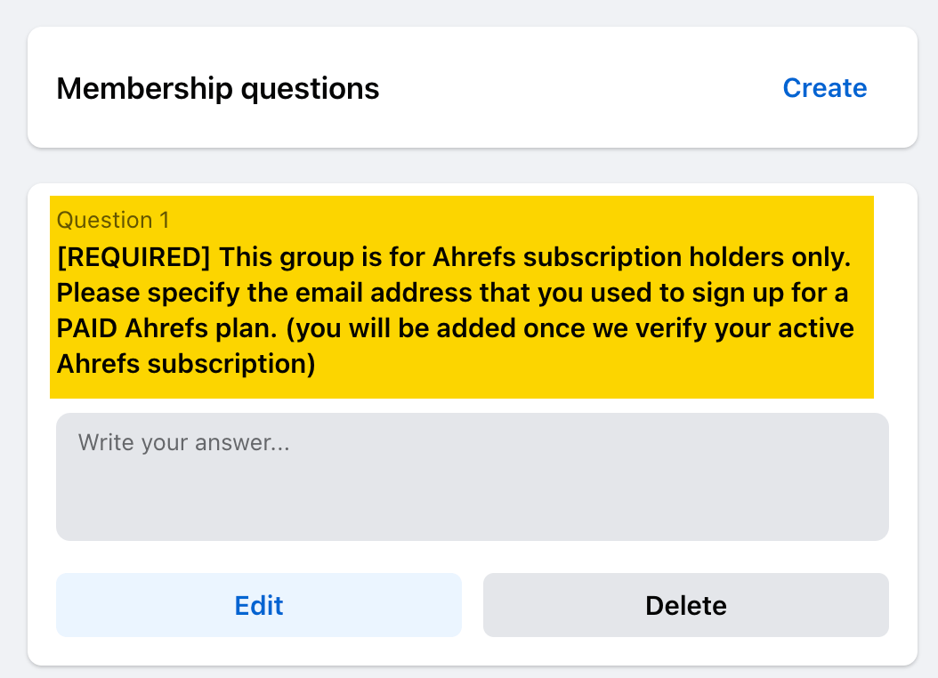 The question we ask every potential member to answer to join our FB group