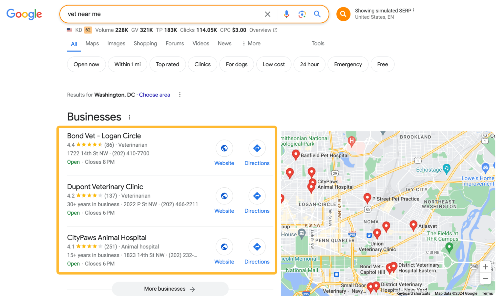 Search result with local intent