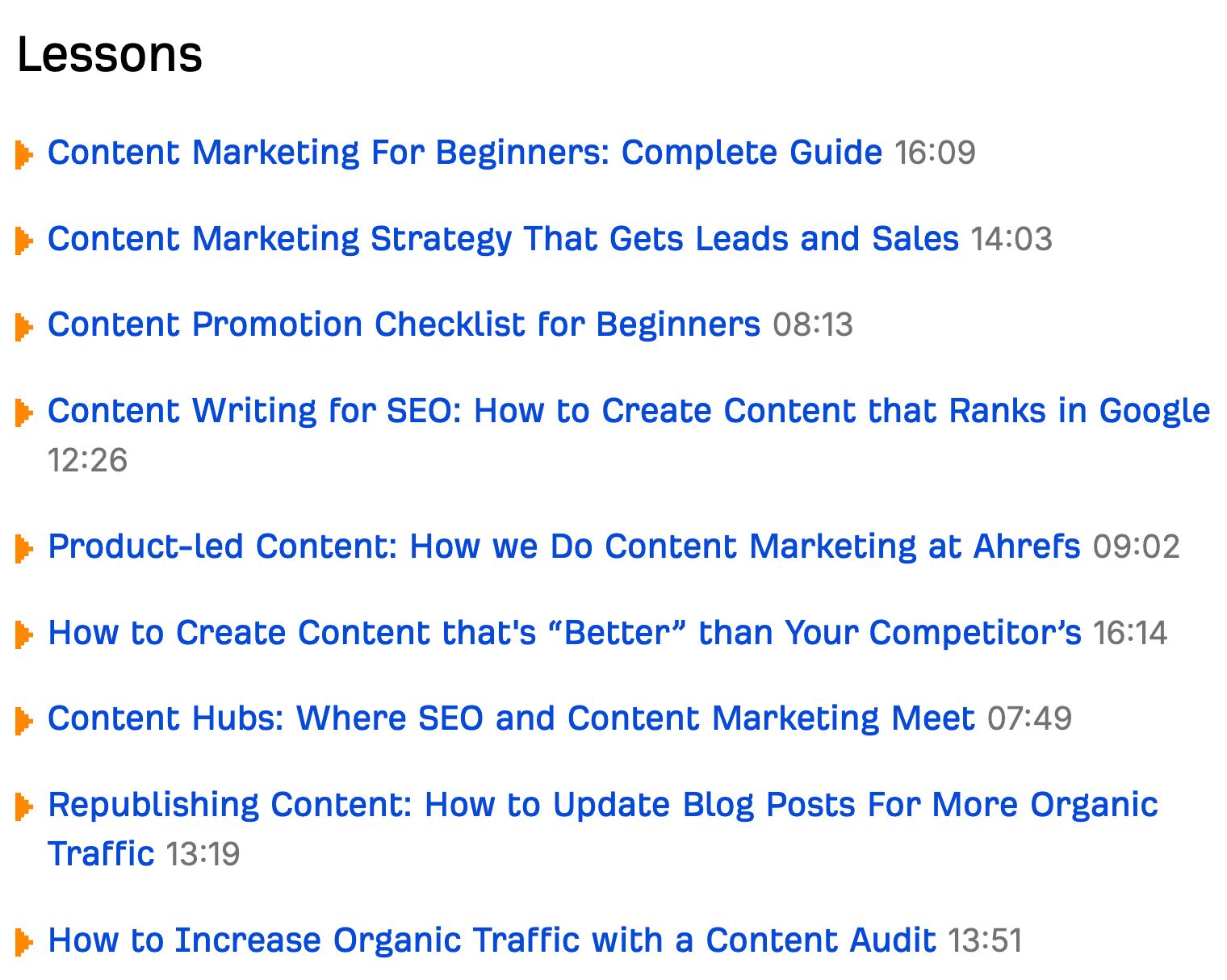 Lessons for our content marketing course
