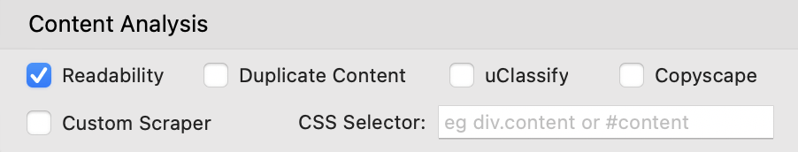 Options under "content analysis"