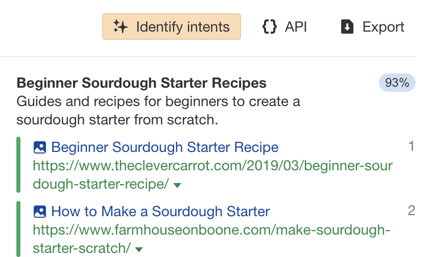 Use the "Identify intents" button in Ahrefs' Keywords Explorer to automate search intent identification