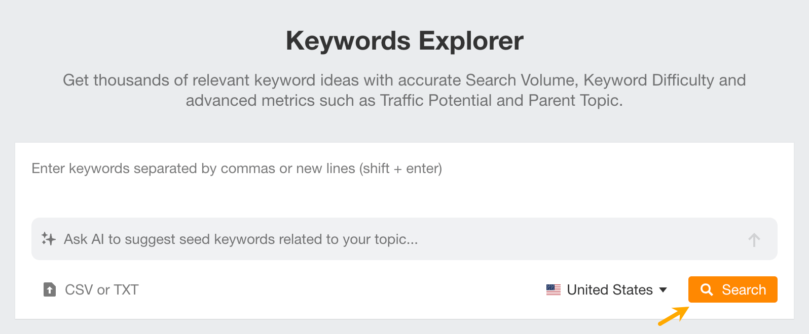 How to do a blank search in Keywords Explorer.