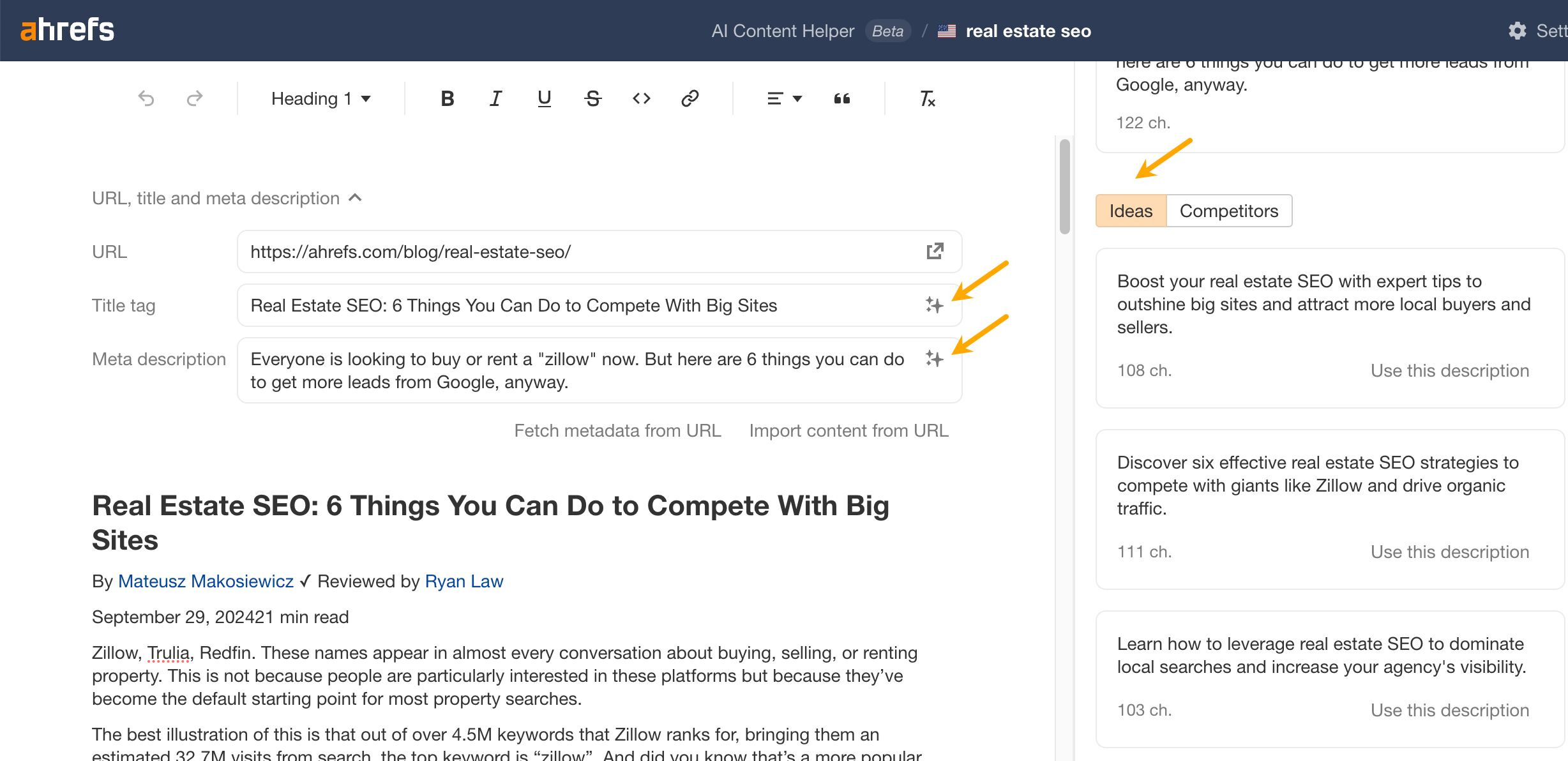 AI helps with titles and meta description. 