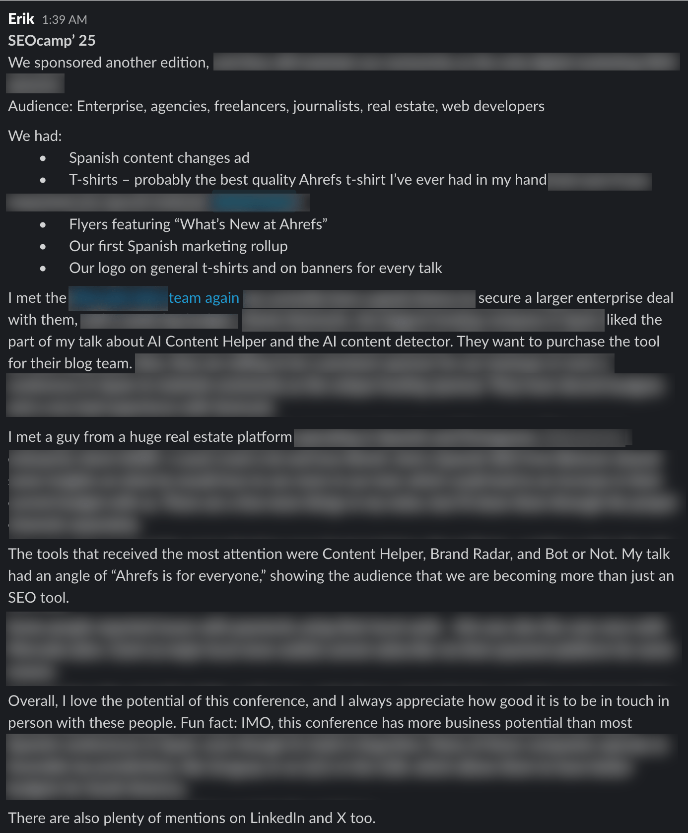 An example of a post-event report 