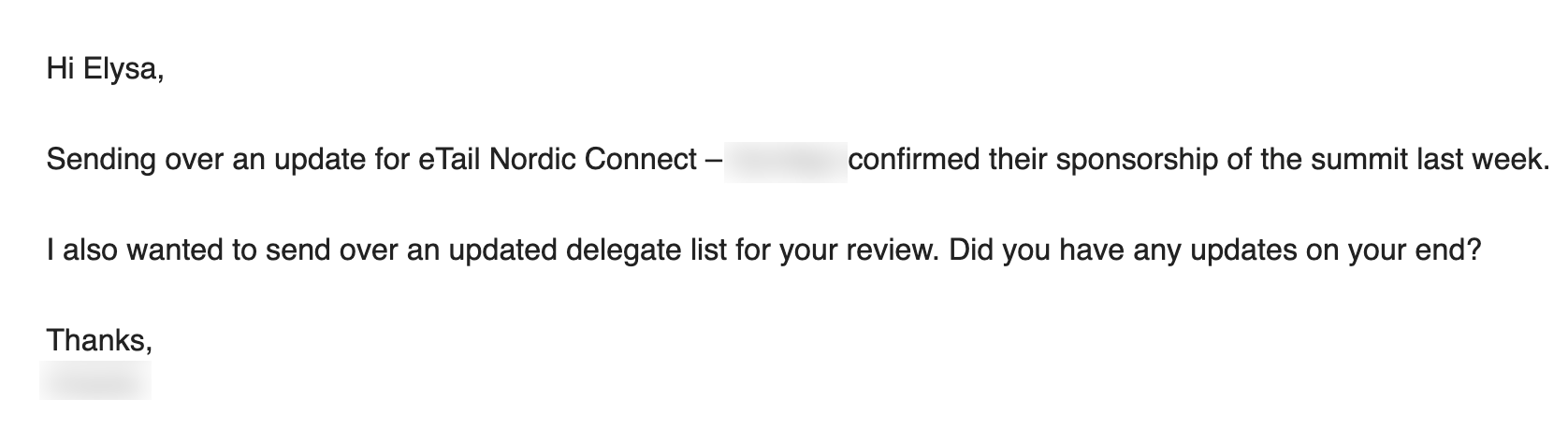 Email follow-ups from organizers