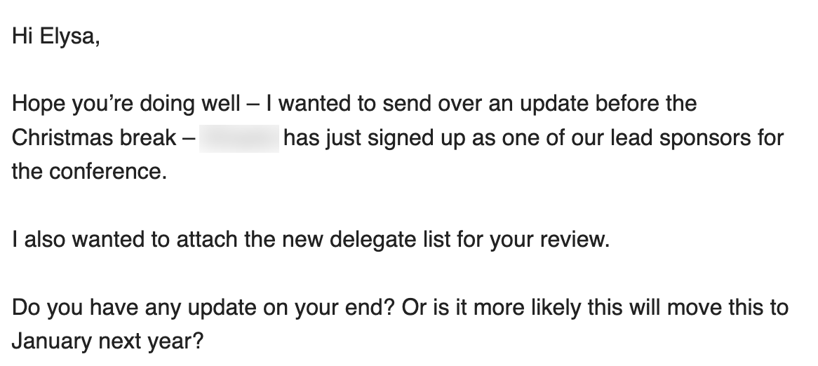 Email follow-ups from organizers