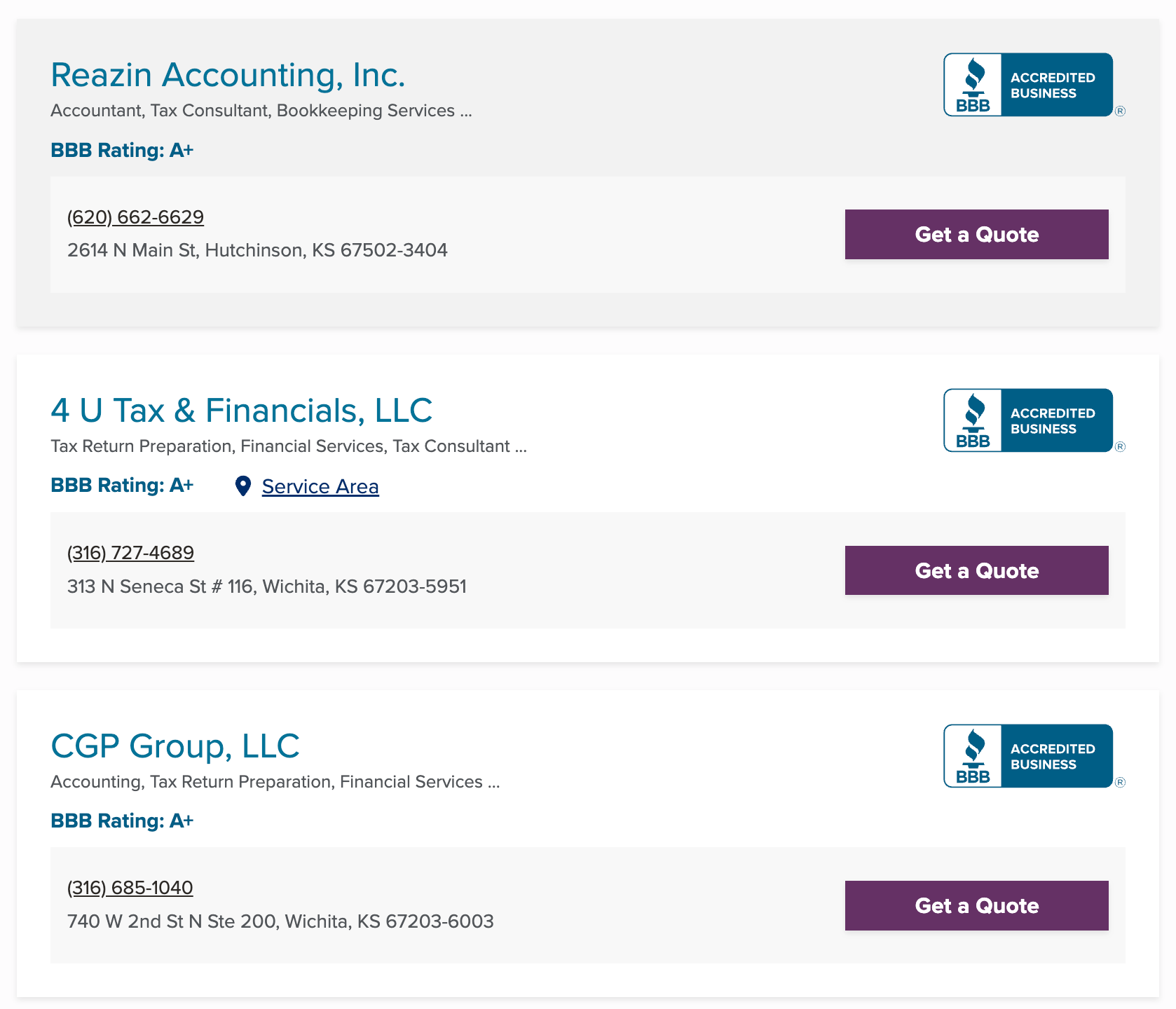 Example of directories suitable for the finance services. 