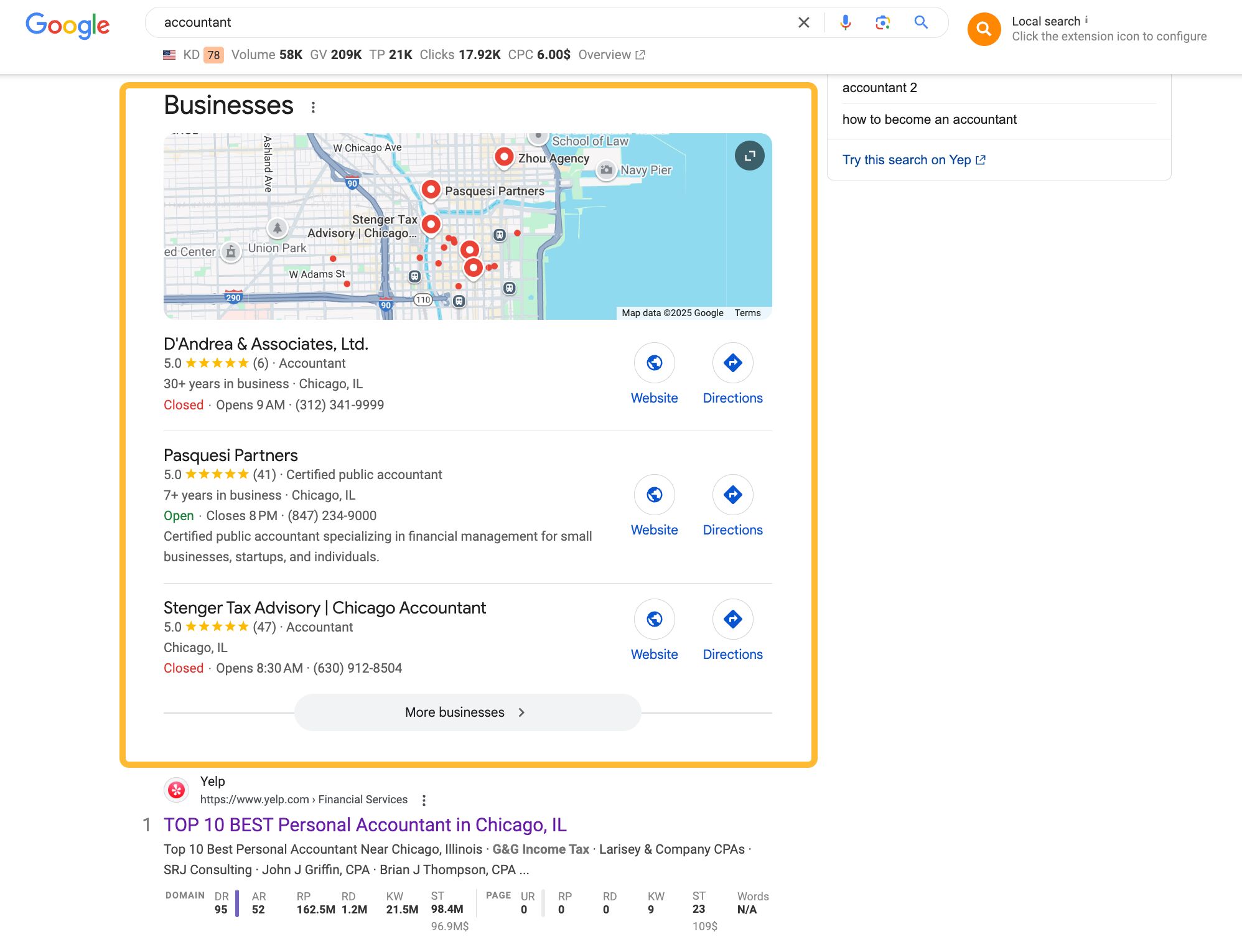 Example of google map pack. 