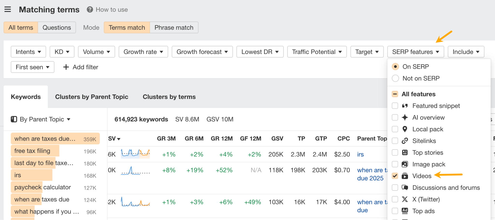 Looking for keywords with video snippets. 