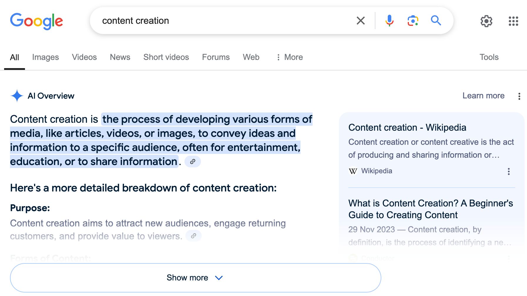 An example of an AI Overview