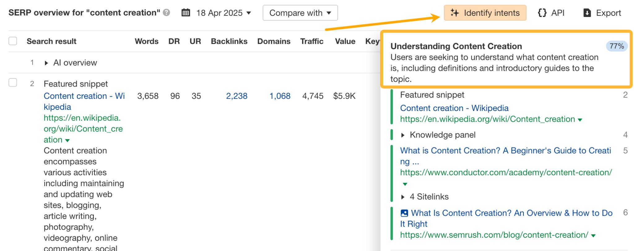 Figuring out search intent using Identify Intents in Keywords Explorer