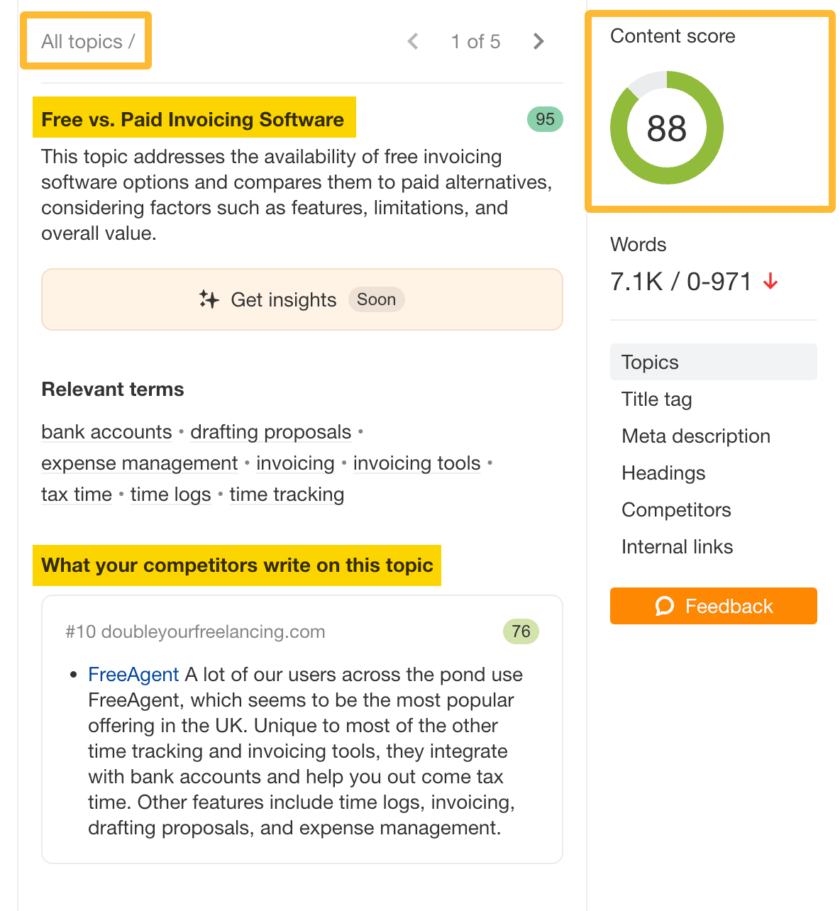 Using Ahrefs' AI Content Helper to find relevant topics to cover in content.