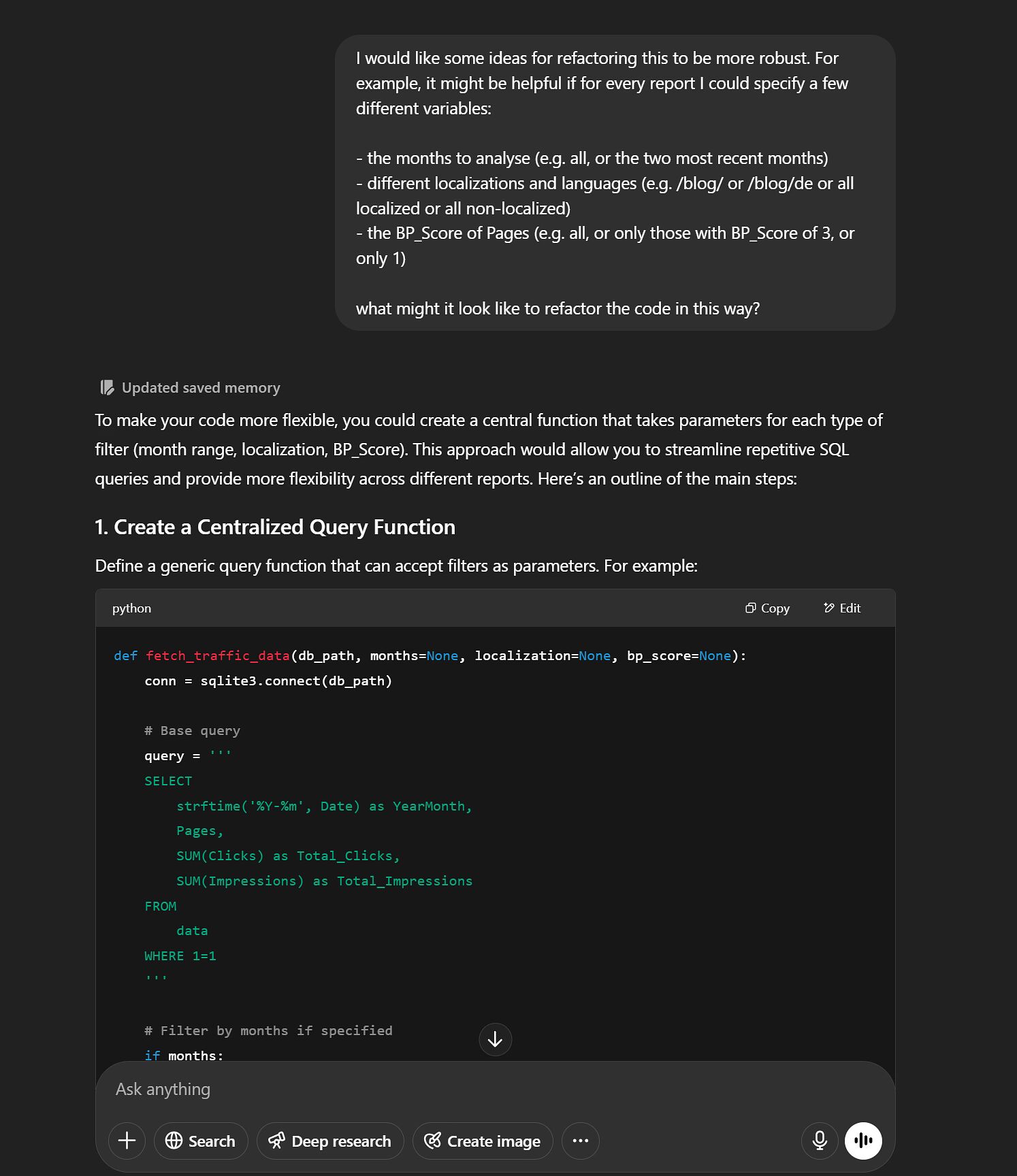 AI helping with coding a tool for reporting. 