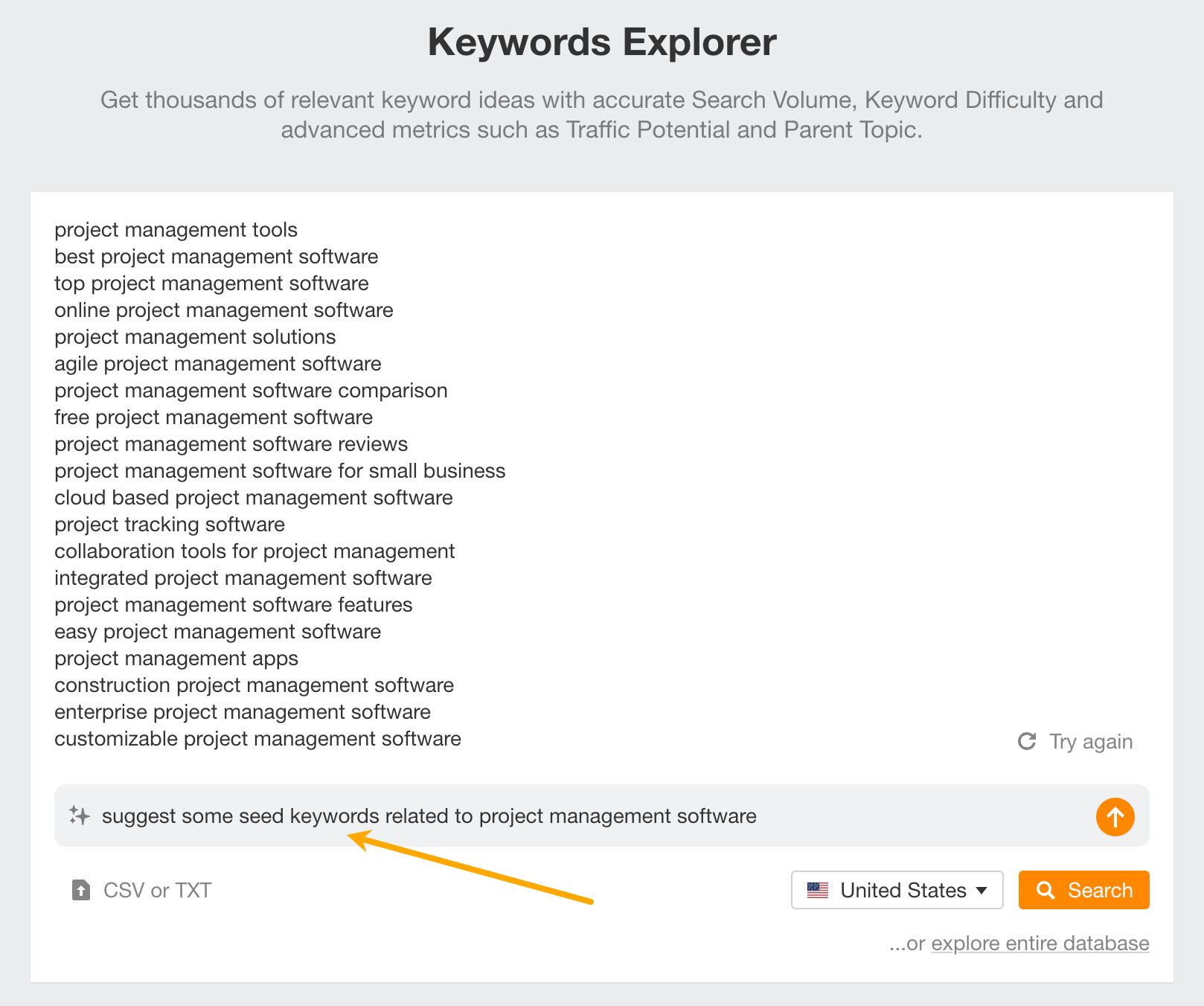 Brainstorming seed keywords using AI. 