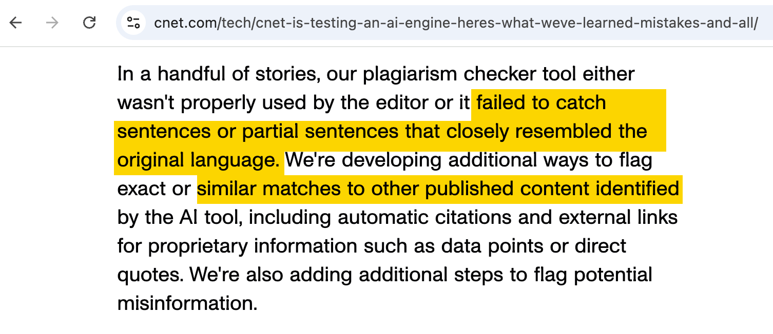 CNET published a statement after a failed AI content generation experiment. 