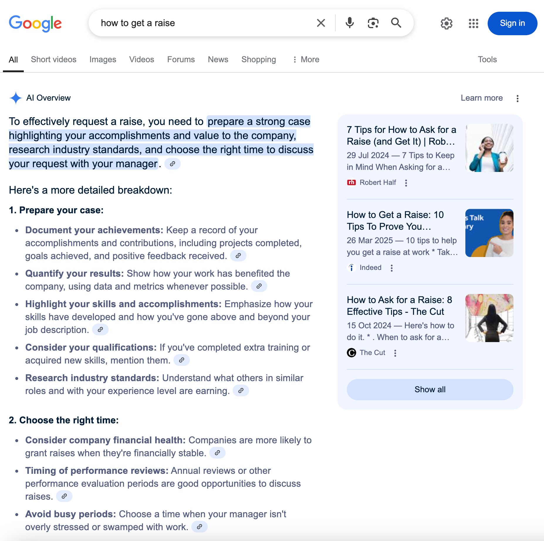 Example of an AI Overview
